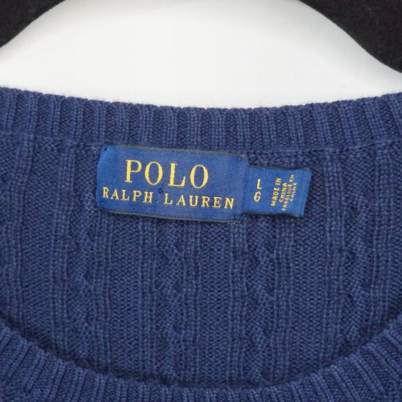 Polo Ralph Lauren Cable Knit Crew Neck Logo Sweater Navy - L Fits Like Size M - Picture 3 of 8